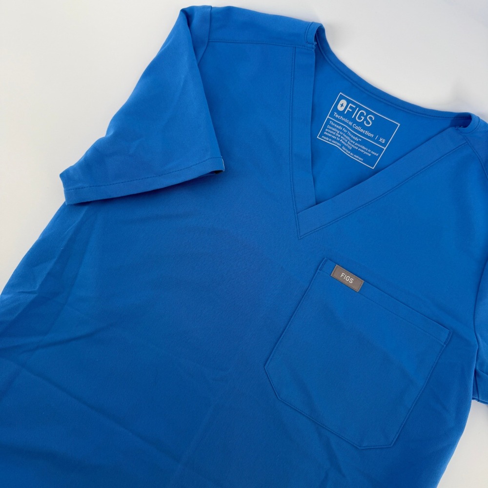 Figs Women's Blue V-Neck Scrub Top